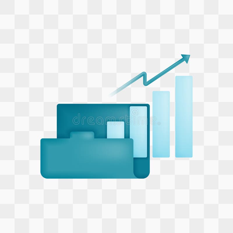 Vector icon with 3d render style of folder and bar chart with up arrows for storing, archive and organization of company and royalty free illustration