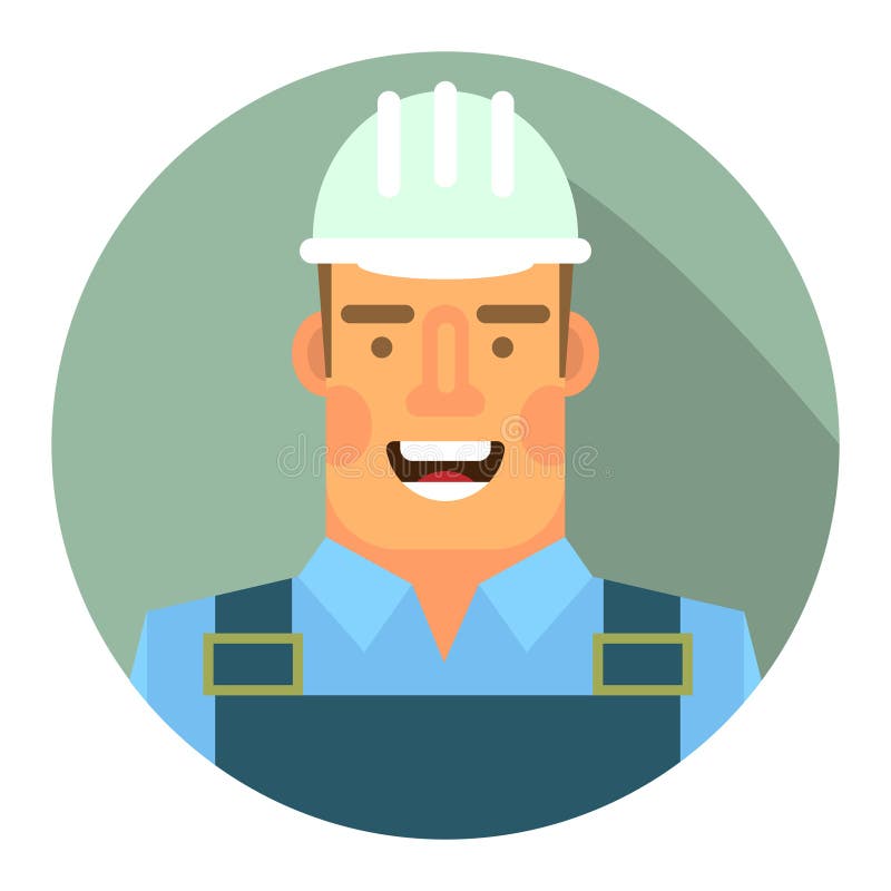 Vector Icon. Flat Icon with the Image of a Worker in a Hard Hat Stock