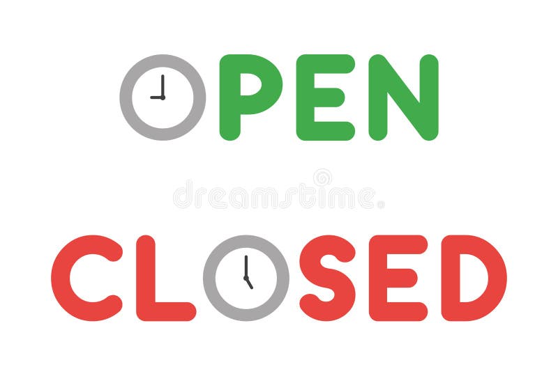Vector icon set of open and closed texts with clock vector illustration