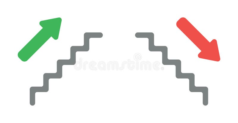 Vector icon set of stairs with arrow up and down vector illustration
