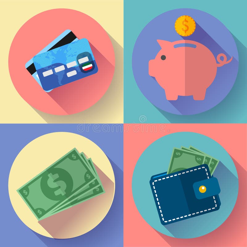 Vector icon Set Wallet, credit card, piggi and Money