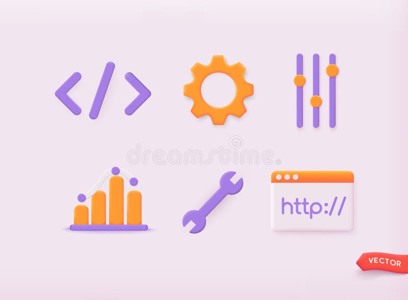 Vector icon set of web tool. Web browser, internet communication protocol. 3D Vector Illustrations vector illustration