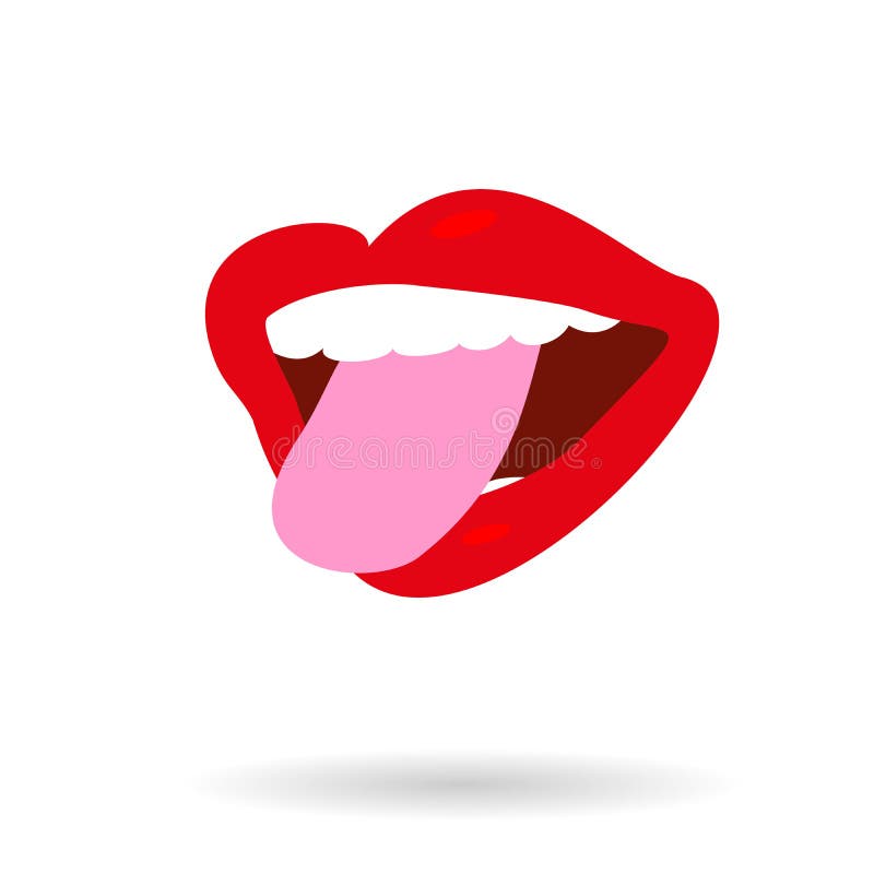 Large Mouth with Red Lips and Tongue Out. Stock Vector Illustration