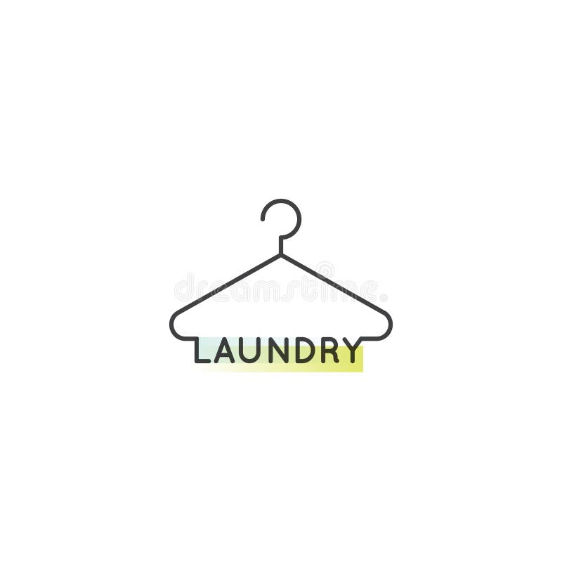 Vector Icon Style Illustration Logo of Dry Cleaning and Laundry Service Company, Minimalistic Simple Hanger Outline Picture with Rounded Text Font, Isolated Symbol for Web, Mobile App, Visual Identity