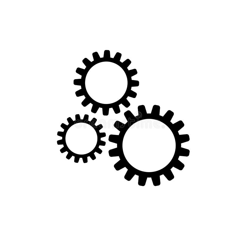 Vector Icon: Three Gears, Machine Technical Illustration, Black and White. vector illustration