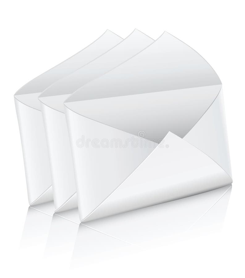 Vector icon three white empty mail envelope opened stock illustration