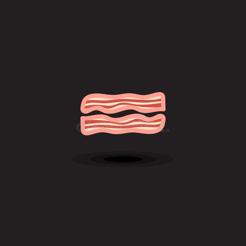 Vector icon two slices pork bacon. Illustration bacon