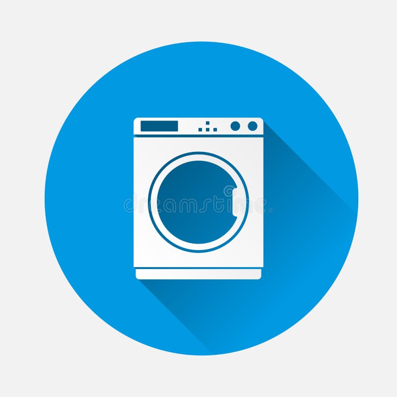 Vector icon of a washing machine on blue background. Flat image stock illustration