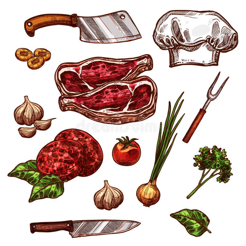 Vector icons of butchery meat and seasonings stock illustration Vector icons of butchery meat and seasonings stock illustration