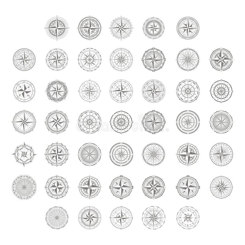 Vector icons with compass rose vector illustration