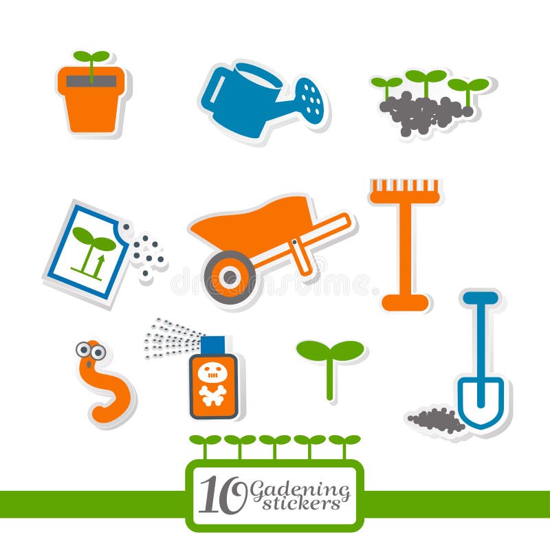 Gardening stickers stock vector. Illustration of ground - 26712840