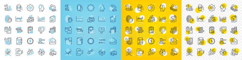 Set de pictograme vectoriale pentru inspectarea obiectivului financiar și pictograme linie de rezervă pentru numerar. pentru aplic stock illustration