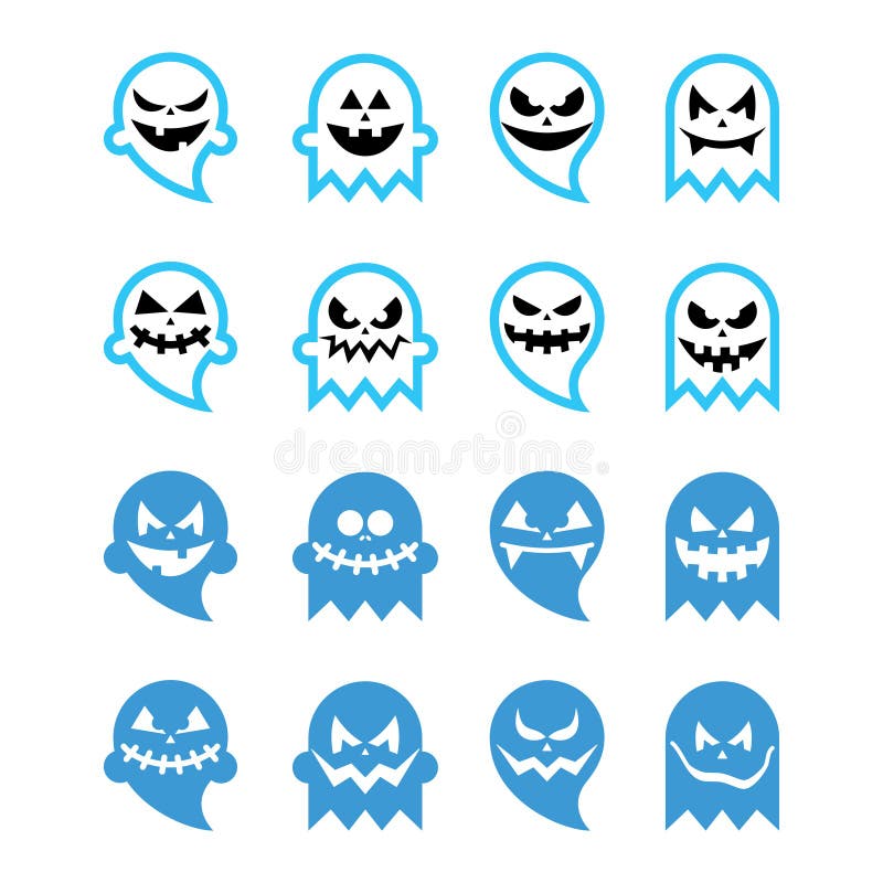 Halloween Scary Ghost Black Icons Set Stock Illustration - Illustration of  horror, ghost: 44665150