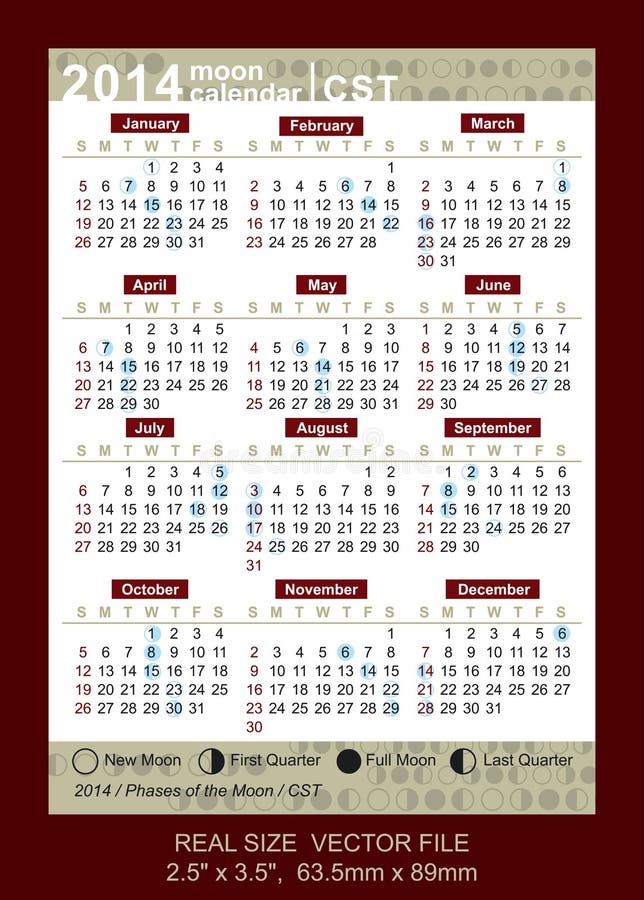 Vector il calendario 2014 con le fasi del CST della luna illustrazione vettoriale