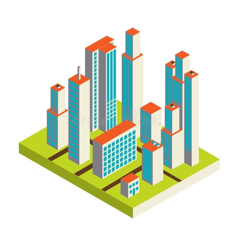 Vector il centro urbano isometrico sulla mappa con i lotti royalty illustrazione gratis Vector il centro urbano isometrico sulla mappa con i lotti royalty illustrazione gratis