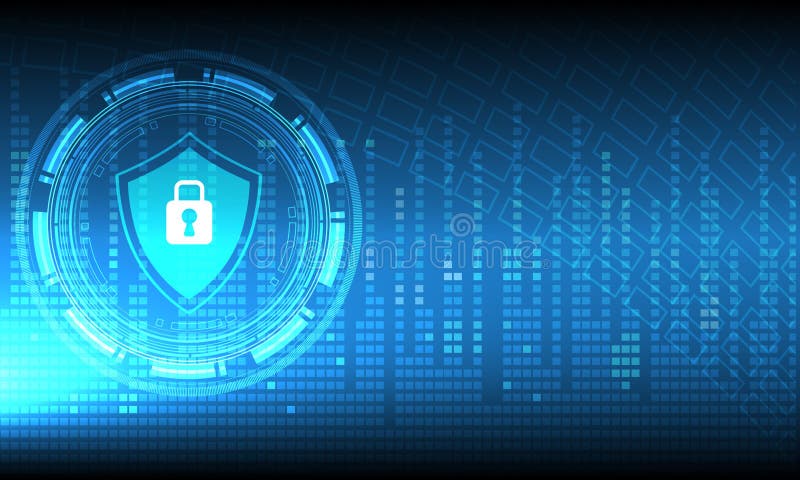 Vector il cerchio di tecnologia con il meccanismo di sicurezza su fondo blu, concetto della protezione illustrazione di stock Vector il cerchio di tecnologia con il meccanismo di sicurezza su fondo blu, concetto della protezione illustrazione di stock