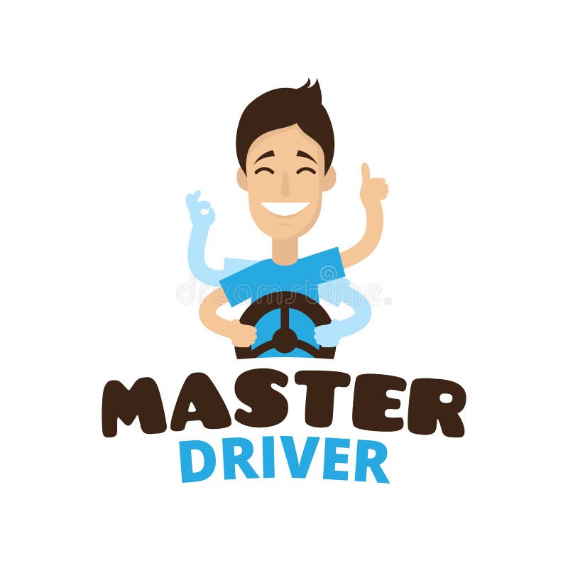 Vector il logo sveglio della scuola del driver della mascotte di stile del fumetto Simbolo movente teenager di Guru royalty illustrazione gratis Vector il logo sveglio della scuola del driver della mascotte di stile del fumetto Simbolo movente teenager di Guru royalty illustrazione gratis