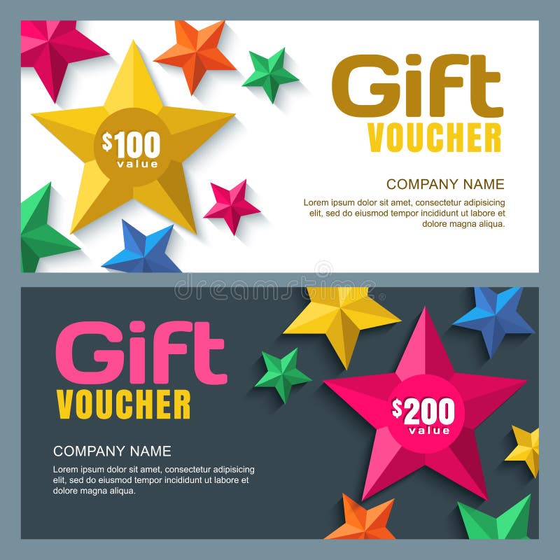 Vector il modello del buono di regalo con le stelle di carta stilizzate 3d illustrazione vettoriale Vector il modello del buono di regalo con le stelle di carta stilizzate 3d illustrazione vettoriale