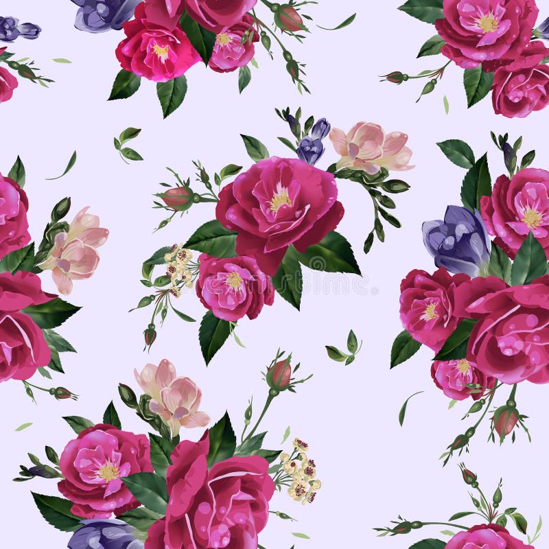 Vector il modello floreale senza cuciture con le rose e la fresia illustrazione di stock Vector il modello floreale senza cuciture con le rose e la fresia illustrazione di stock