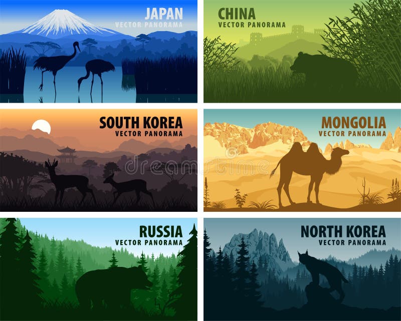 Vector il panorama della Cina, Giappone, Corea del Nord, Corea del Sud, Mongolia, Russia illustrazione vettoriale