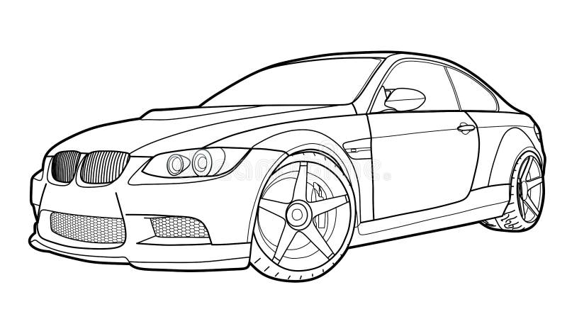 Detailed vector draw of a flat sport car with black stroke option for custom able color for kids drawing book. Detailed vector draw of a flat sport car with black stroke option for custom able color for kids drawing book.