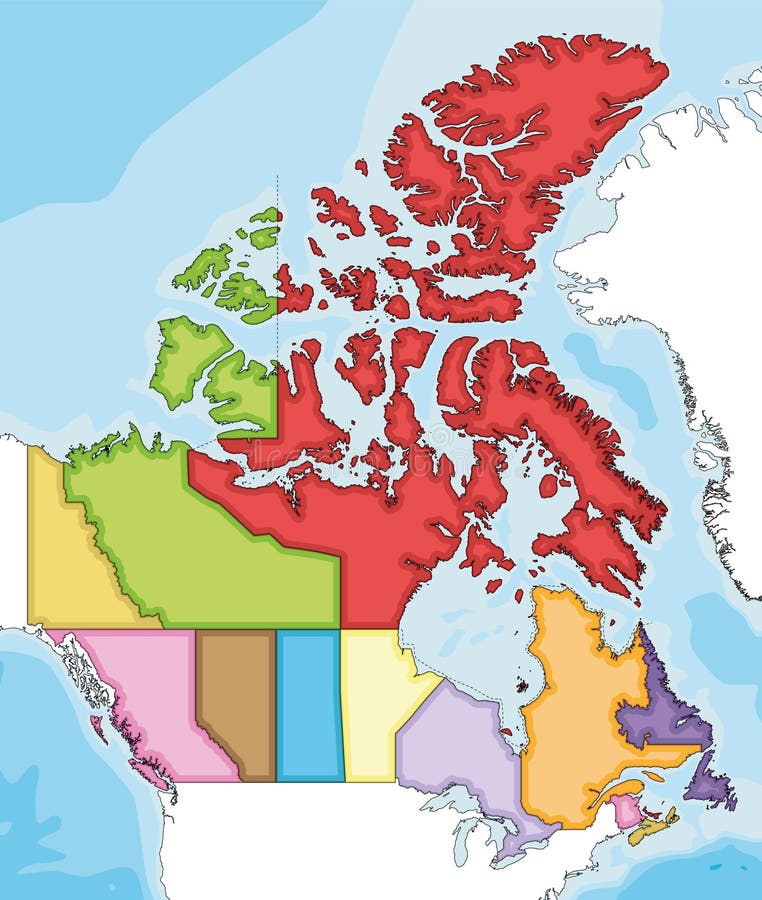 Vector Illustrated Blank Map of Canada with Provinces and Territories and Administrative