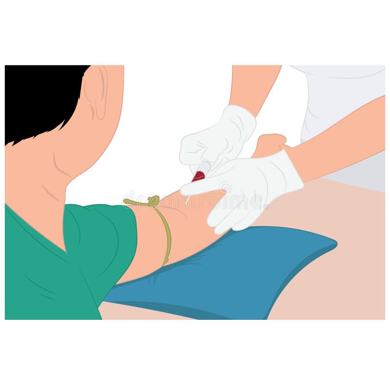 Vector illustratie afbeelding een arts die een naald gebruikt om bloed van een onderzoeker te trekken