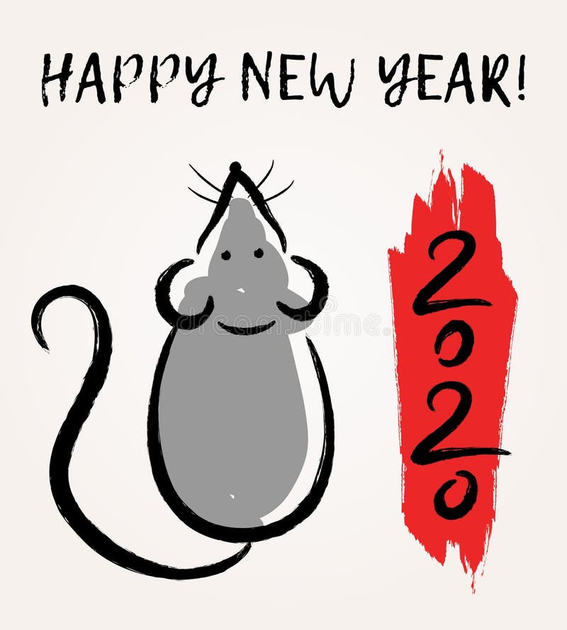 Vector illustratie met het Chinese Zodiac-teken - Rat Decoratieve muis - symbool van het Nieuwjaar 2020 Trendy-wenskaart, vector illustratie Vector illustratie met het Chinese Zodiac-teken - Rat Decoratieve muis - symbool van het Nieuwjaar 2020 Trendy-wenskaart, vector illustratie