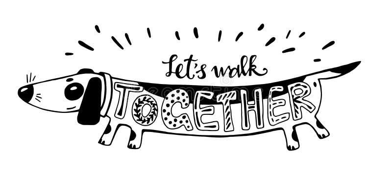Vector illustratie Positieve kaart met beeldverhaalhond De kalligrafiewoorden laat samen Gang Heb pret stock illustratie Vector illustratie Positieve kaart met beeldverhaalhond De kalligrafiewoorden laat samen Gang Heb pret stock illustratie