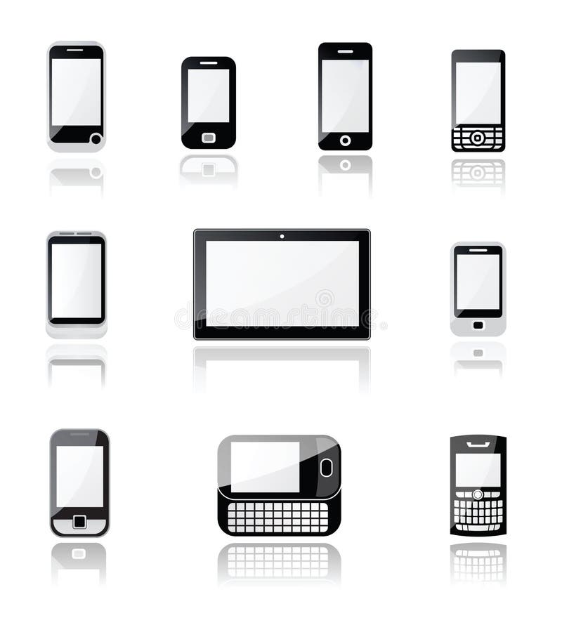 Mobiele telefoon en tabletpictogrammen stock illustratie Mobiele telefoon en tabletpictogrammen stock illustratie