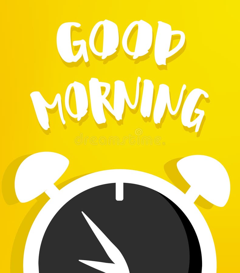 Vector Illustration with Alarm Clock on Yellow Background. Good Morning