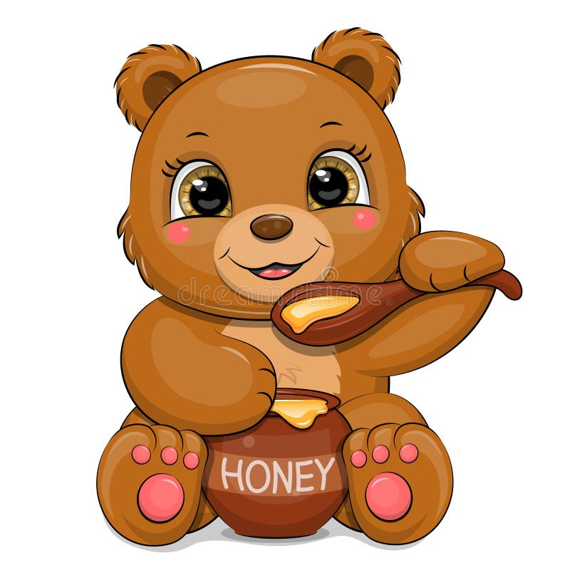 Cute bear eating honey. stock vector. Illustration of clipart - 236887097