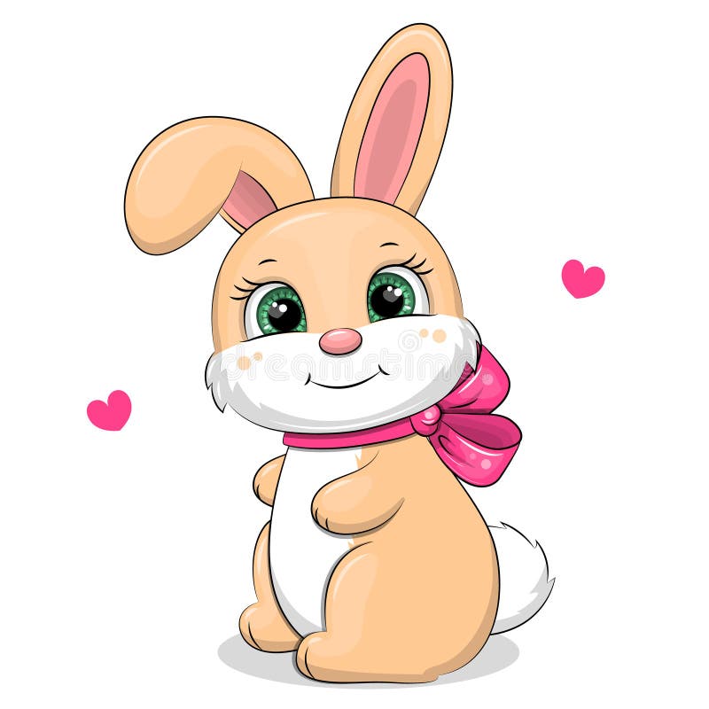 Cute Cartoon Rabbit with Pink Bow and Hearts. Stock Vector - Illustration  of drawing, hare: 233616780
