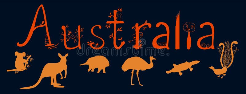 Vector illustration of Australian animals and word Australia.