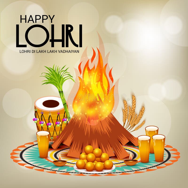 Happy Lohri Festival Celebration. Stock Illustration - Illustration of ...