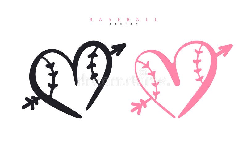 Vector illustration for baseball. Heart with an arrow for Valentine`s Day.