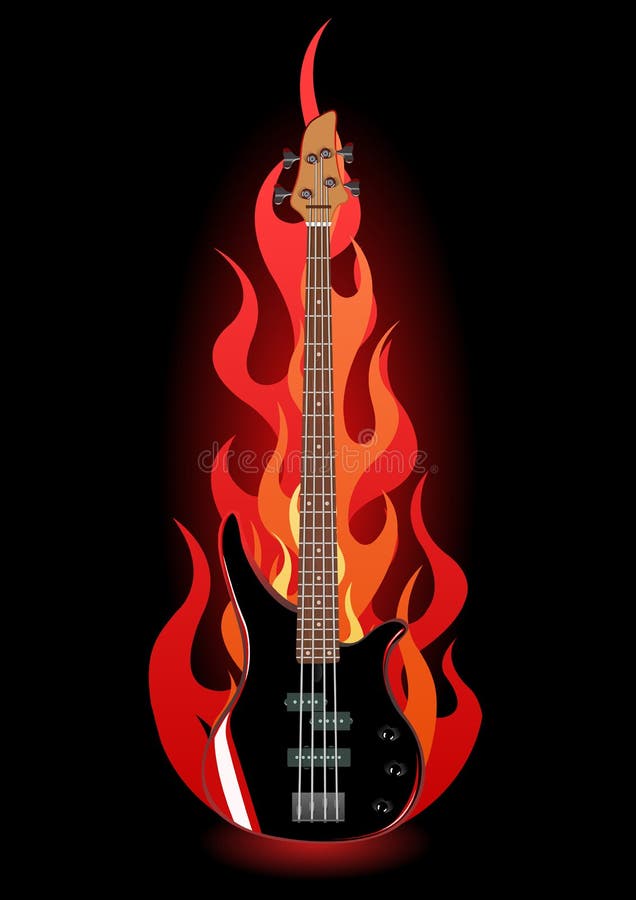 Vector illustration of bass guitar in flames