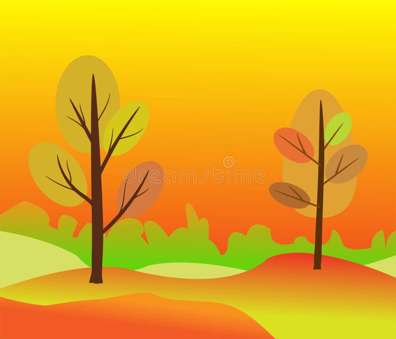Vector illustration of beautiful golden autumn landscape on red yellow autumn colors background in modern elegant style with royalty free illustration Vector illustration of beautiful golden autumn landscape on red yellow autumn colors background in modern elegant style with royalty free illustration