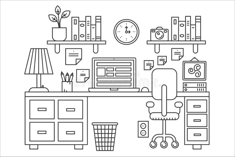 Computer Outline Icons Perfect Pixel. Stock Vector - Illustration of
