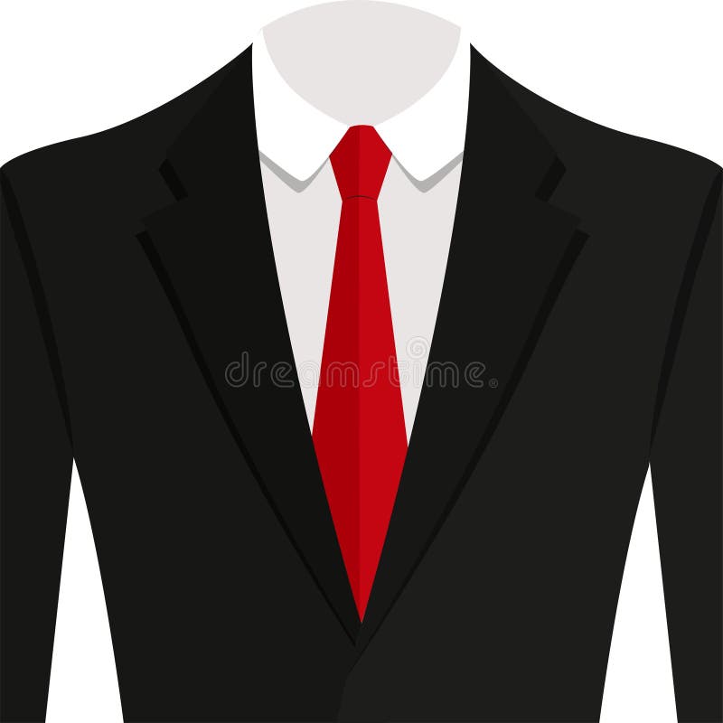 Vector illustration of black man suit with red tie and white shirt