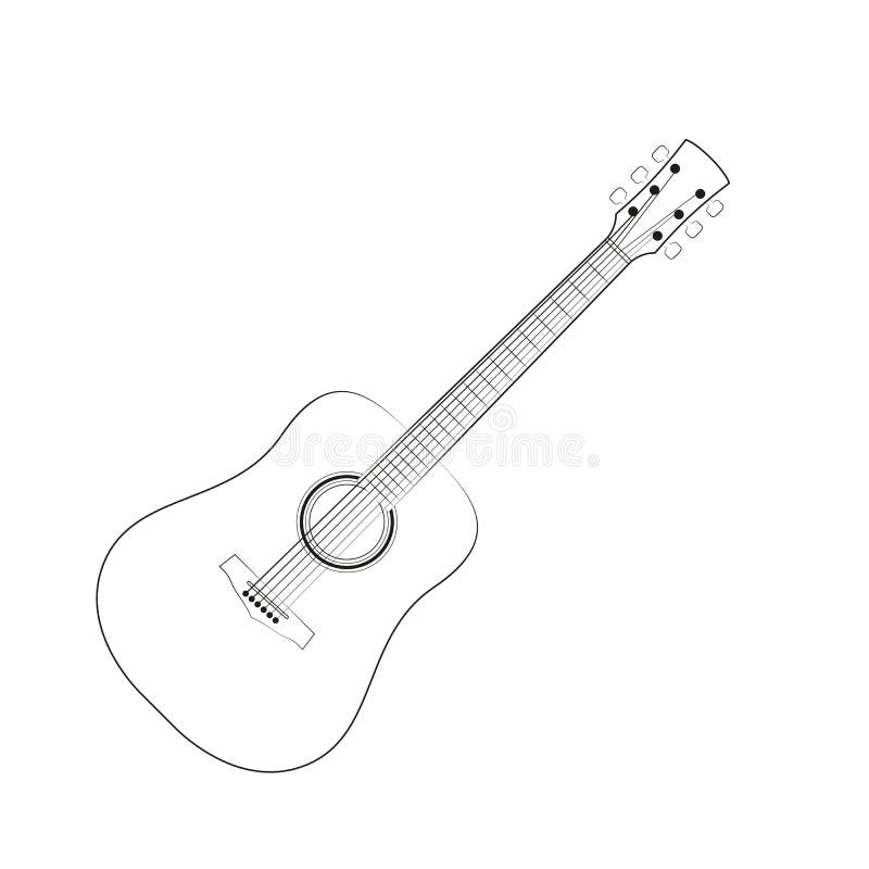 Vector Illustration of Black Outlines Guitar Stock Vector