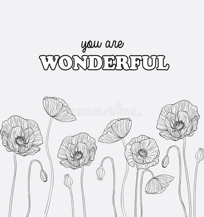 Vector illustration of black and white elegant print for t shirt for woman or girl with contour flowers vector illustration Vector illustration of black and white elegant print for t shirt for woman or girl with contour flowers vector illustration