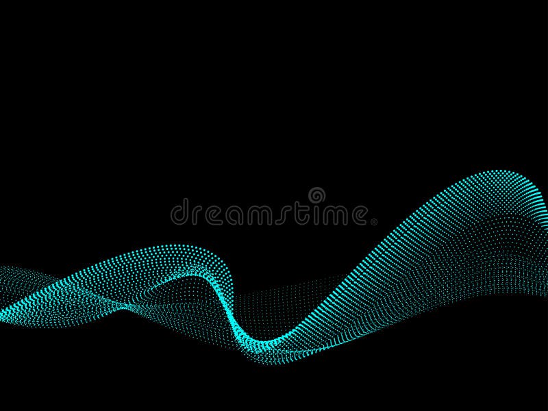 Vector illustration. Blue dot neon waves on black background.