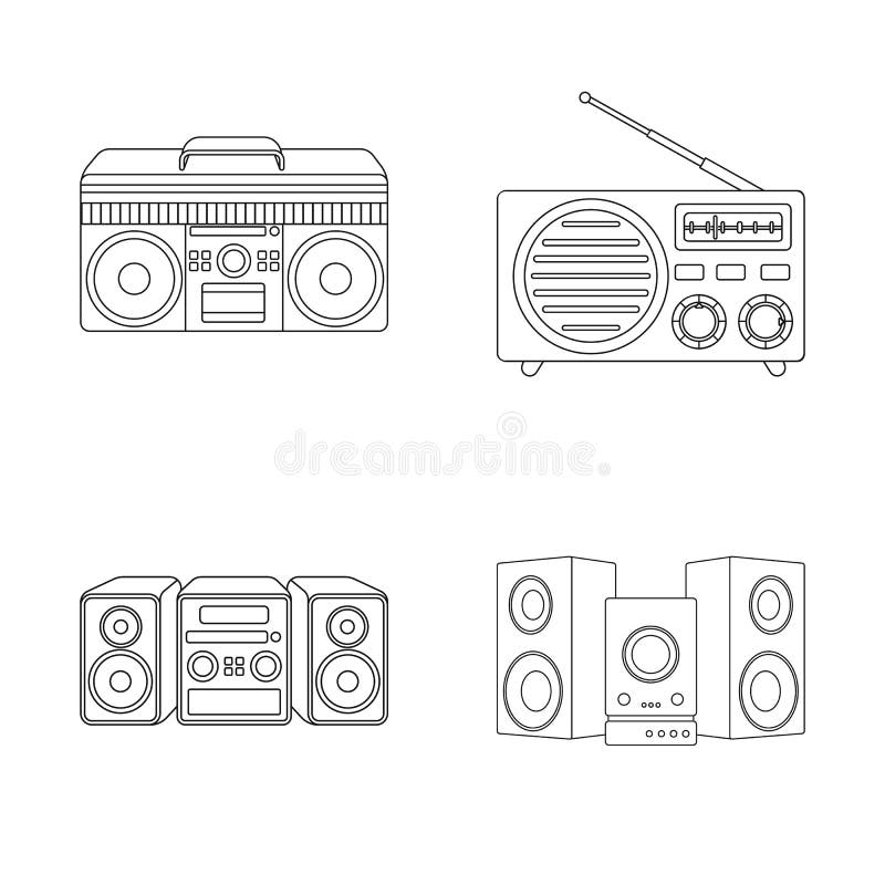 Vector Design of Boombox and Icon. Collection of Boombox and Vector Icon for Stock. Stock Vector