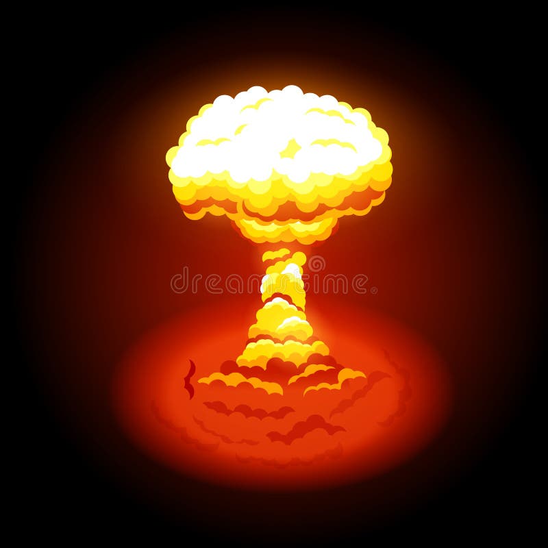 Vector illustration of bright nuclear explosion. Symbol of environmental protection and the dangers of nuclear energy stock illustration