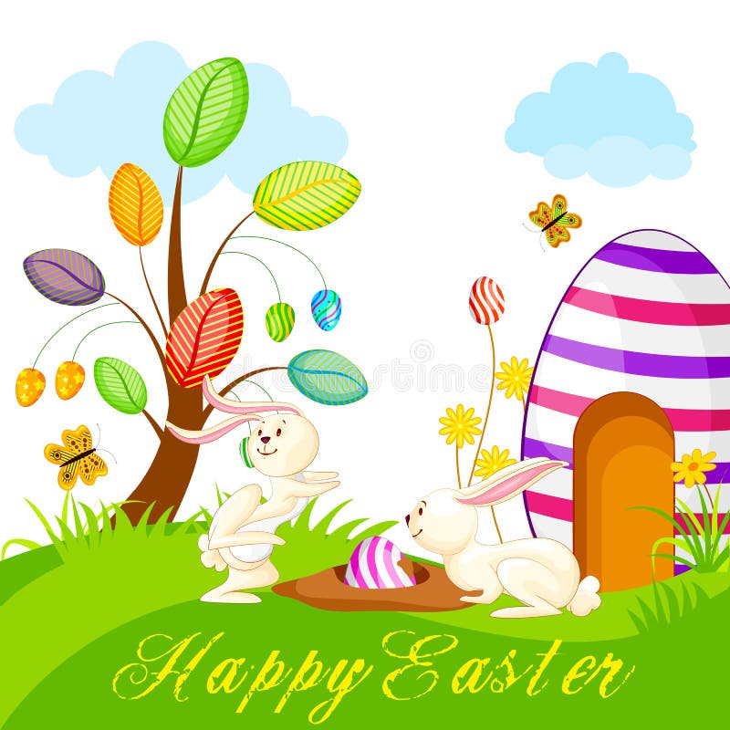 Bunny hidding Easter Egg