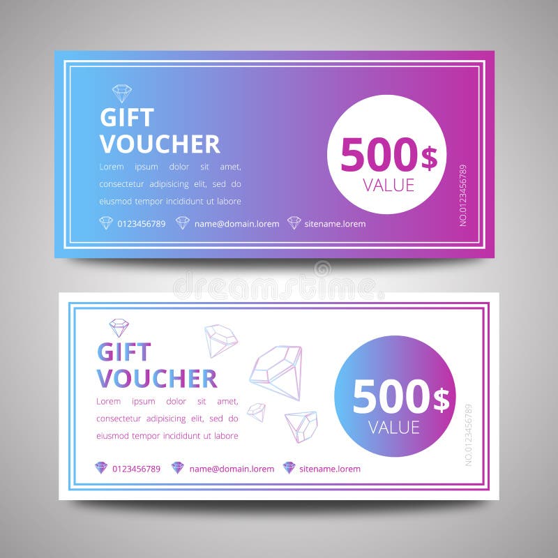 Vector Illustration, bunte Geschenkgutscheinschablone, Geschenkgutscheinzertifikatkupon-Designschablone lizenzfreie abbildung