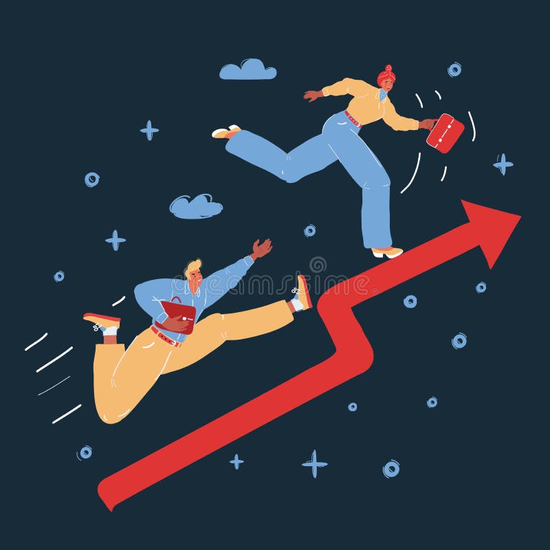 Vector illustration of business people run on arrow stock illustration