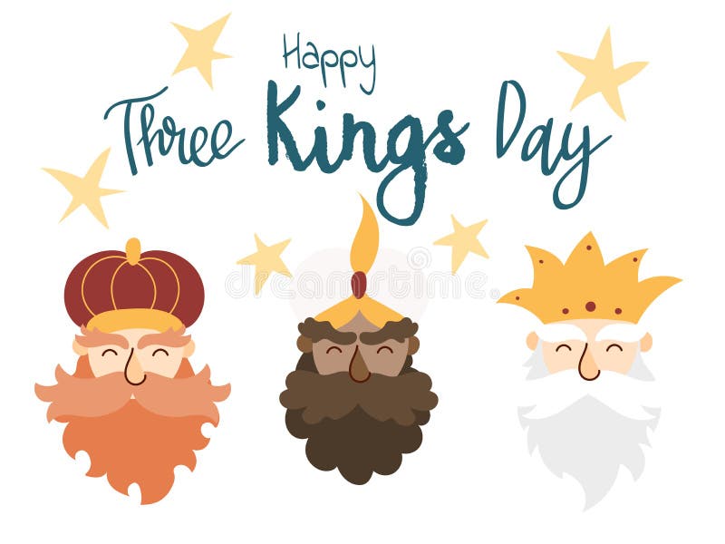 Happy Three Kings Day Celebration Cartoon Characters of Three Wise Men