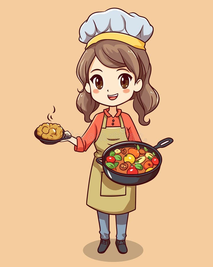 Vector Illustration, Cartoon Chef Girl, Full Body Stock Vector ...